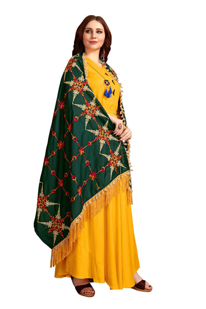Yellow Color Party Wear Gown With Red Dupatta :: ANOKHI FASHION